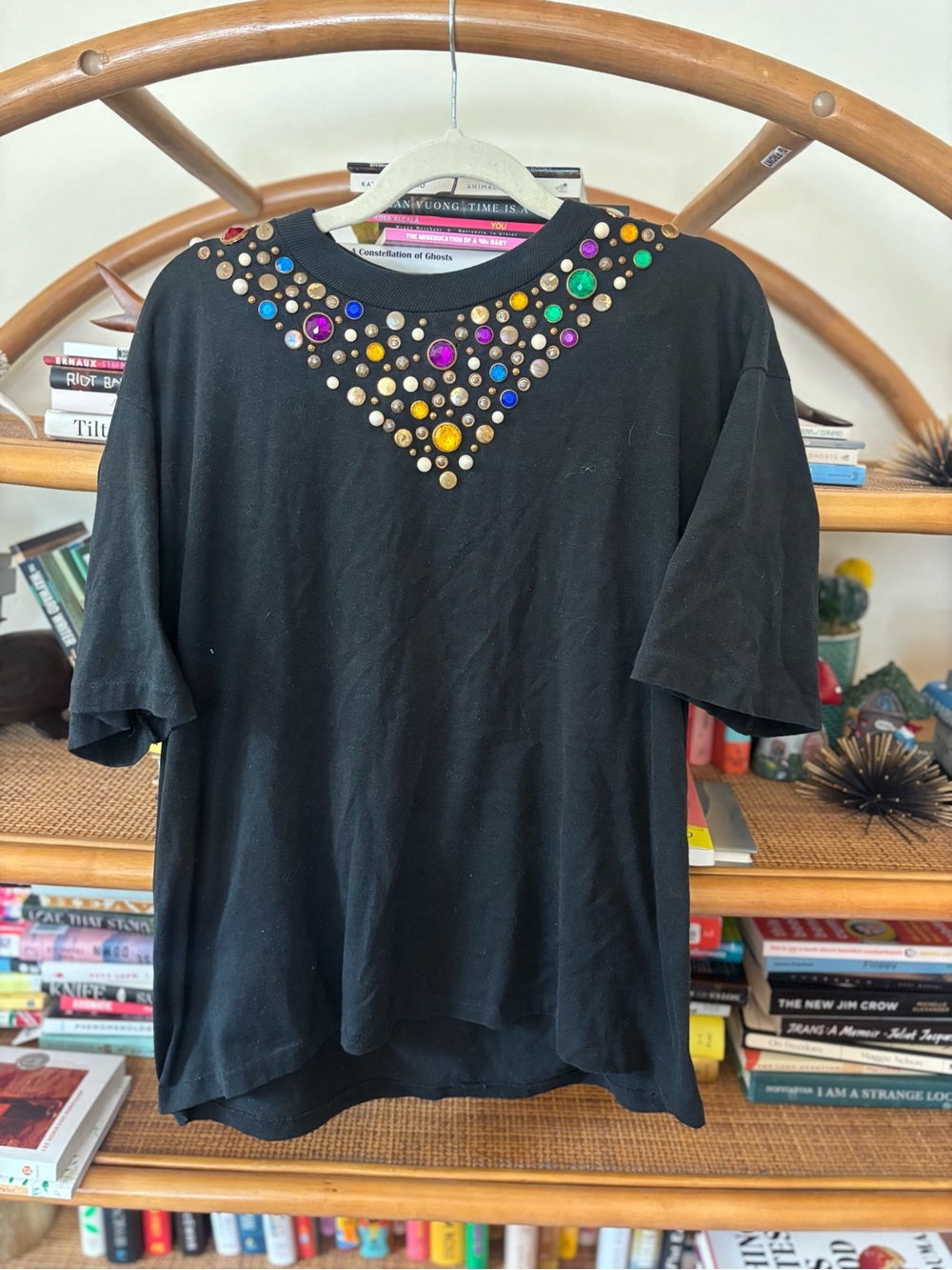 Vintage Women's Black Jeweled Crewneck Top